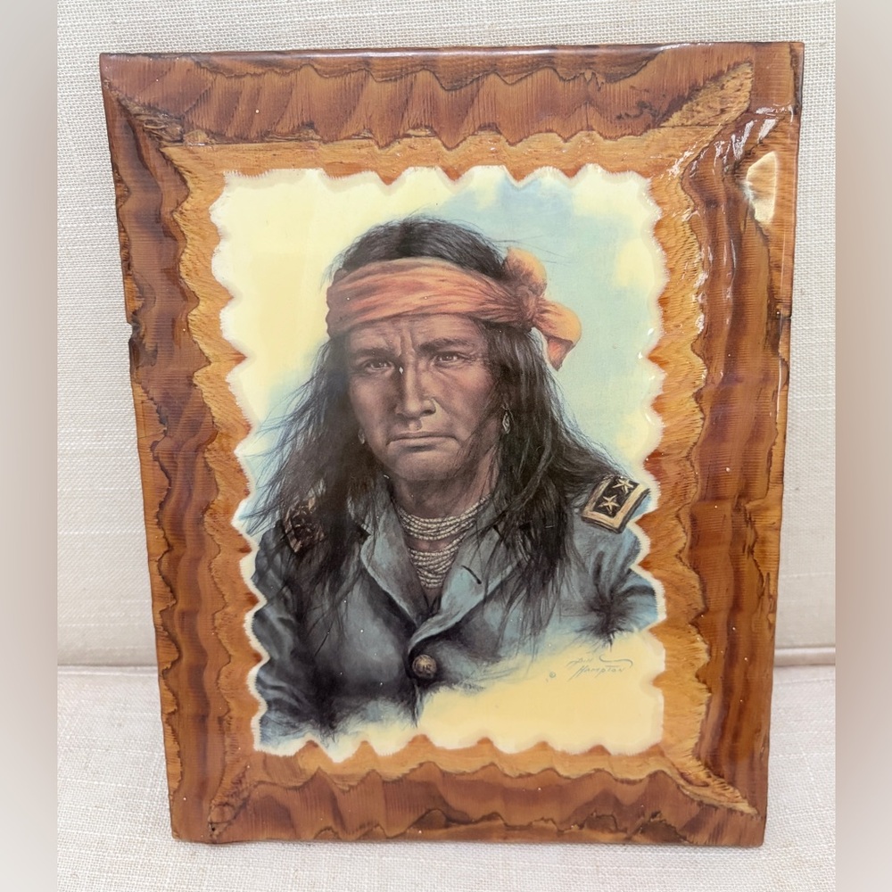 Vintage Native American Portrait Plaque Western Art